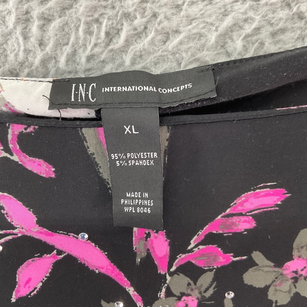 Floral Cold-Shoulder Women's Top in Black with Pink & Orange Blooms - Picture 3 of 6